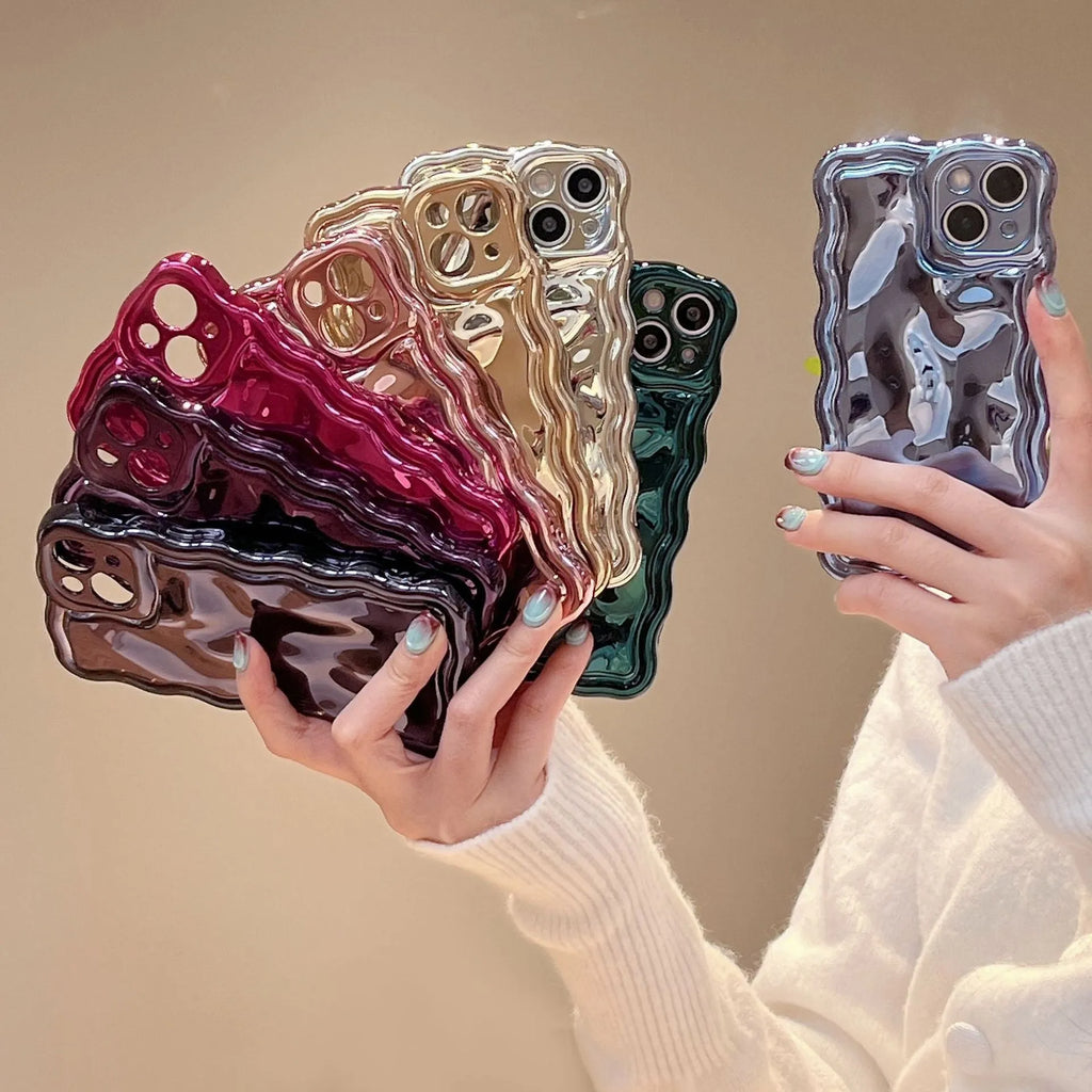Solid colour electroplated water ripple TPU phone case for iPhone, silver gray, all-inclusive design