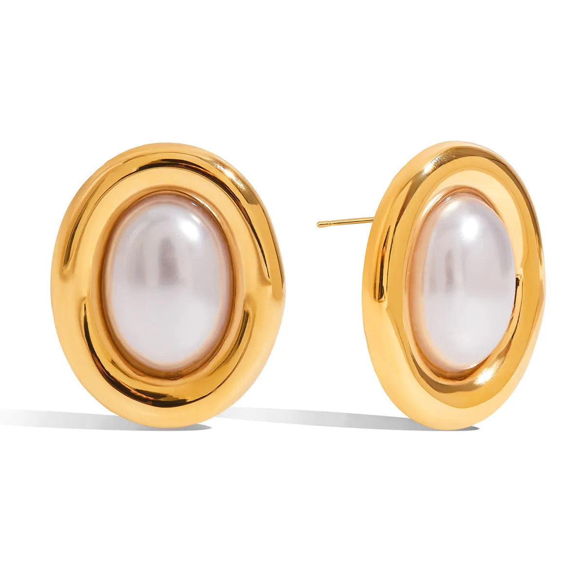 Stainless steel vintage pearl ear studs with electroplated JDE0305051 colour finish
