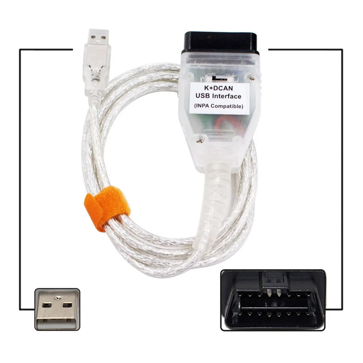 INPA For BMW K CAN FT232RL Programming Diagnostic Line white cable with switch for BMW vehicles OBD2