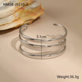 Geometric line design stainless steel bracelet with simple opening clasp, shown in gold and steel colour options.