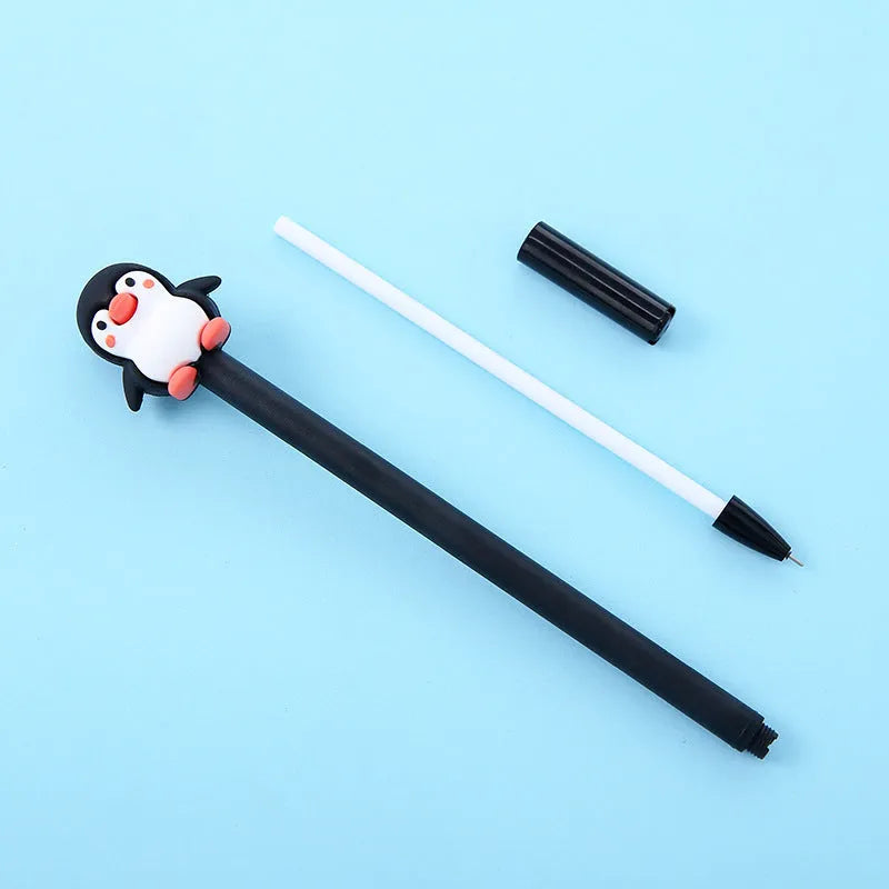 Korean cartoon penguin silicone gel pen with 0.5mm black refill in peacock blue colour