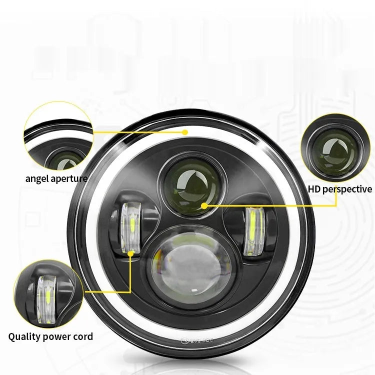 7-inch RGB angel eye LED work light with aluminium housing, 50W LED source, and 12-36V rating