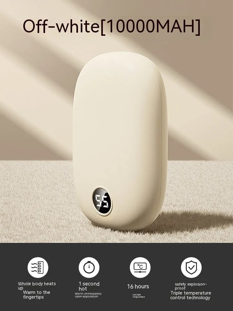 Portable two-in-one hand warmer USB power bank in milky white with three heat settings