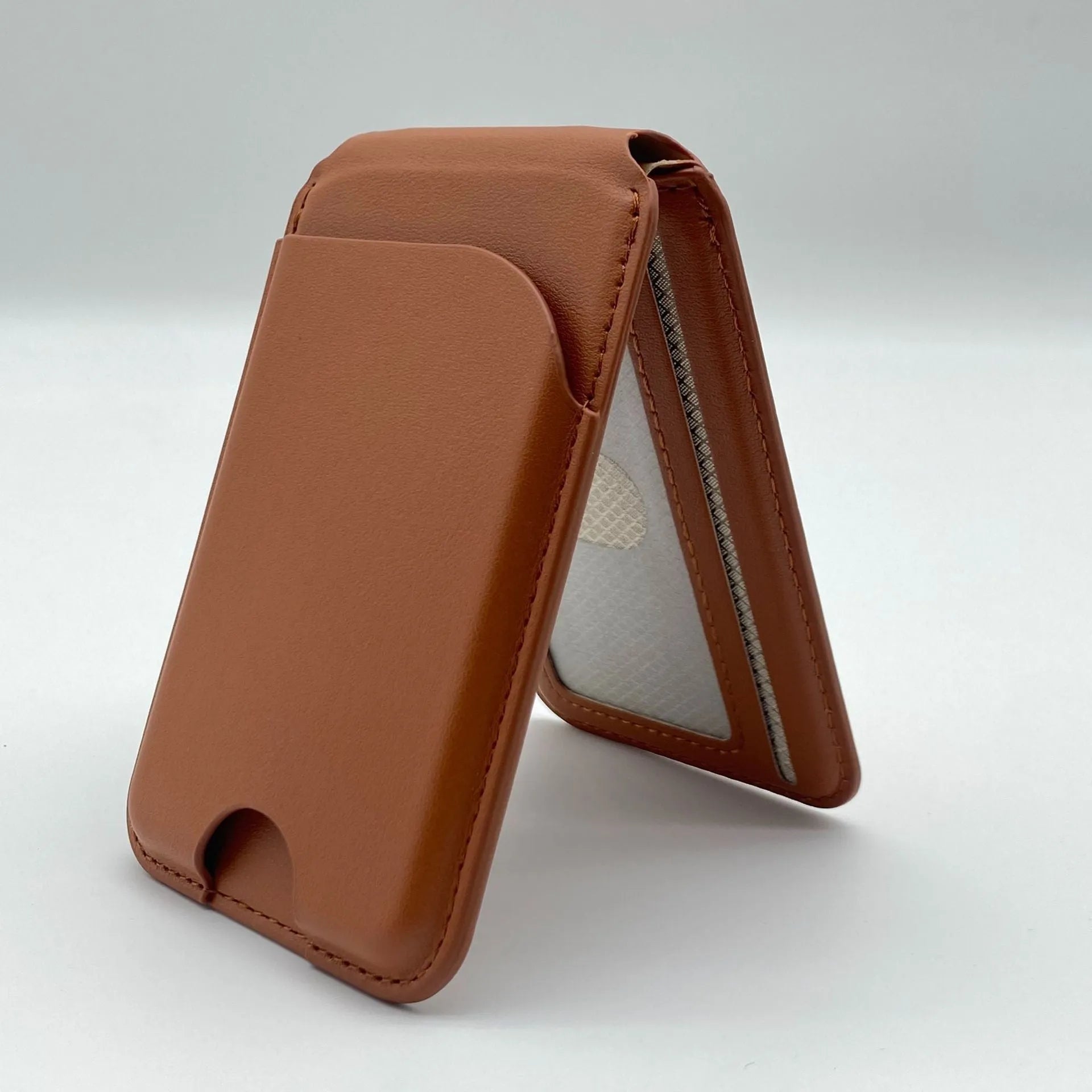 Leather magnetic bracket card holder in black with anti-fingerprint surface for Opp Bag