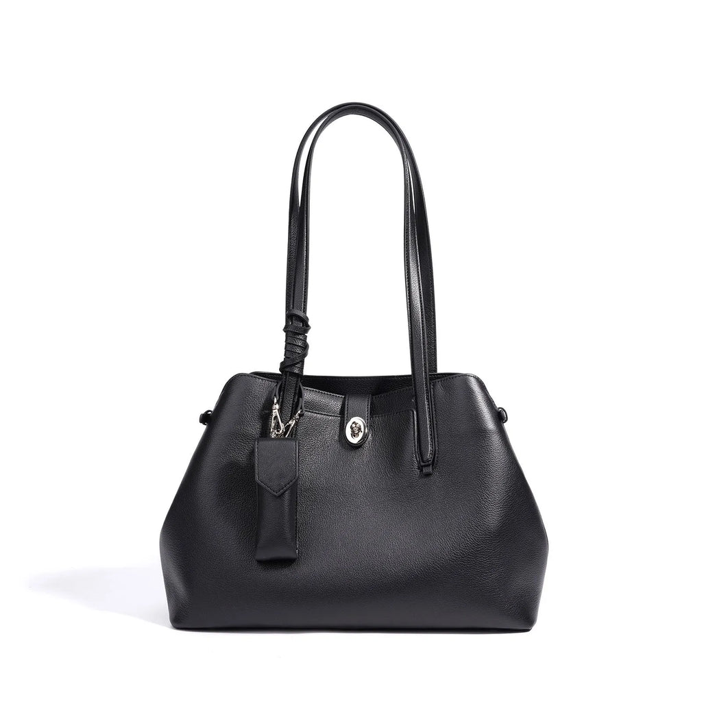 Women's genuine leather bucket bag in elephant gray with patchwork detail, large capacity underarm style