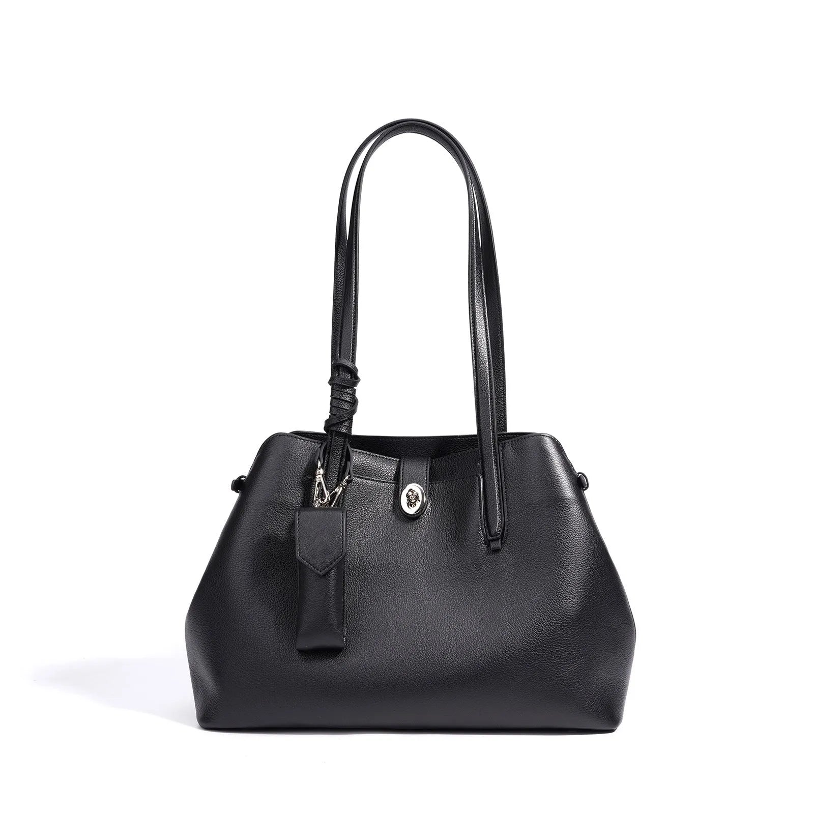 Women's genuine leather bucket bag in elephant gray with patchwork detail, large capacity underarm style