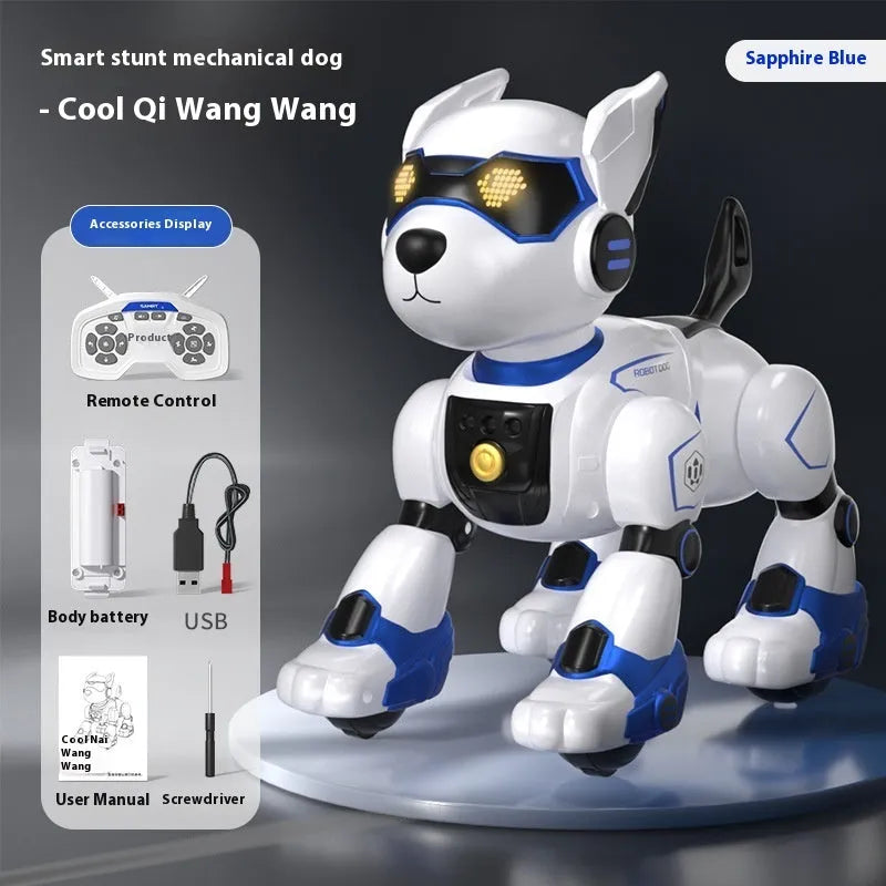 Intelligent robot dog toy in peach pink with voice control and gesture sensing features