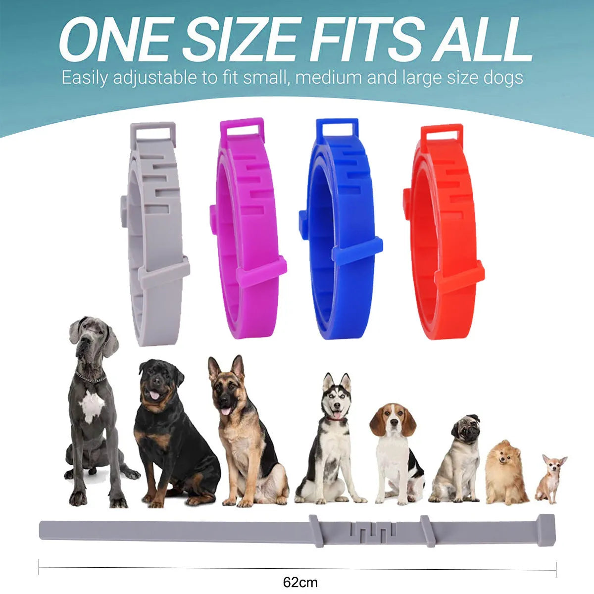Rose red plastic anti-flea pet collar for cats and dogs, supplied as one collar in selected format