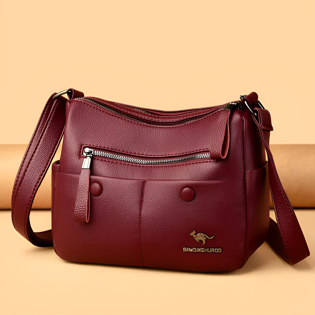 Soft PU leather crossbody bag in horizontal square shape with stitching details