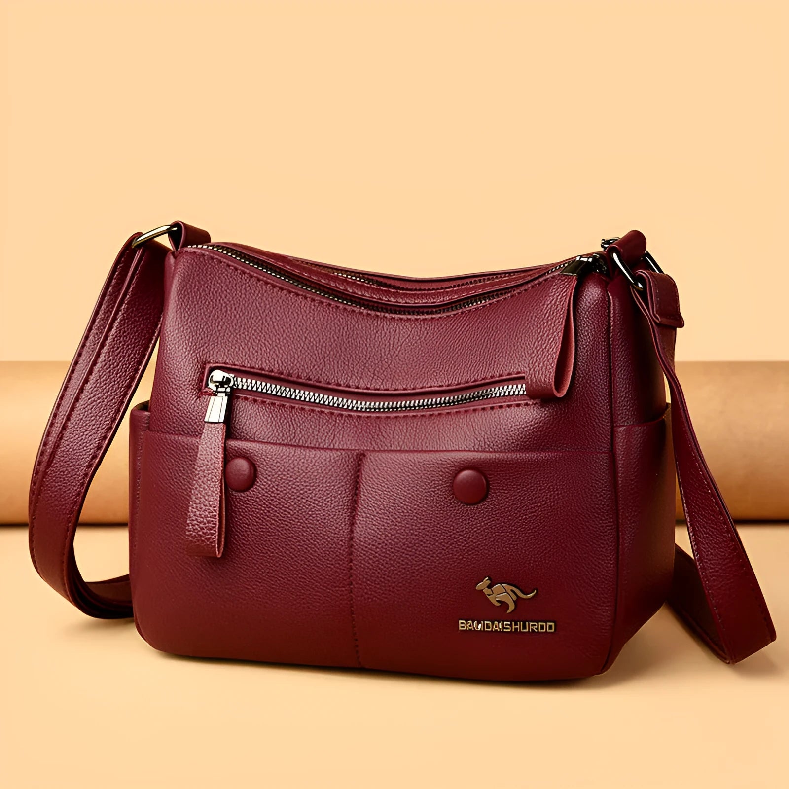 Soft PU leather crossbody bag in horizontal square shape with stitching details