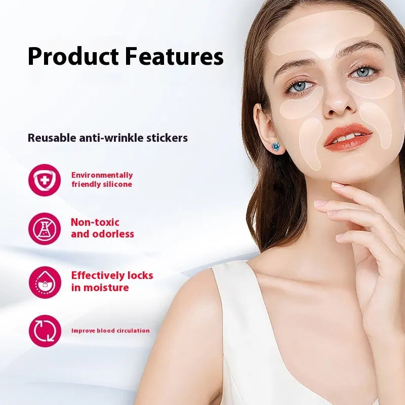 Set of 5 reusable silicone anti-wrinkle facial patches for expression line support