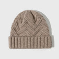 Wool knitted women's winter hat with dome crown and totem pattern in ankela red colour