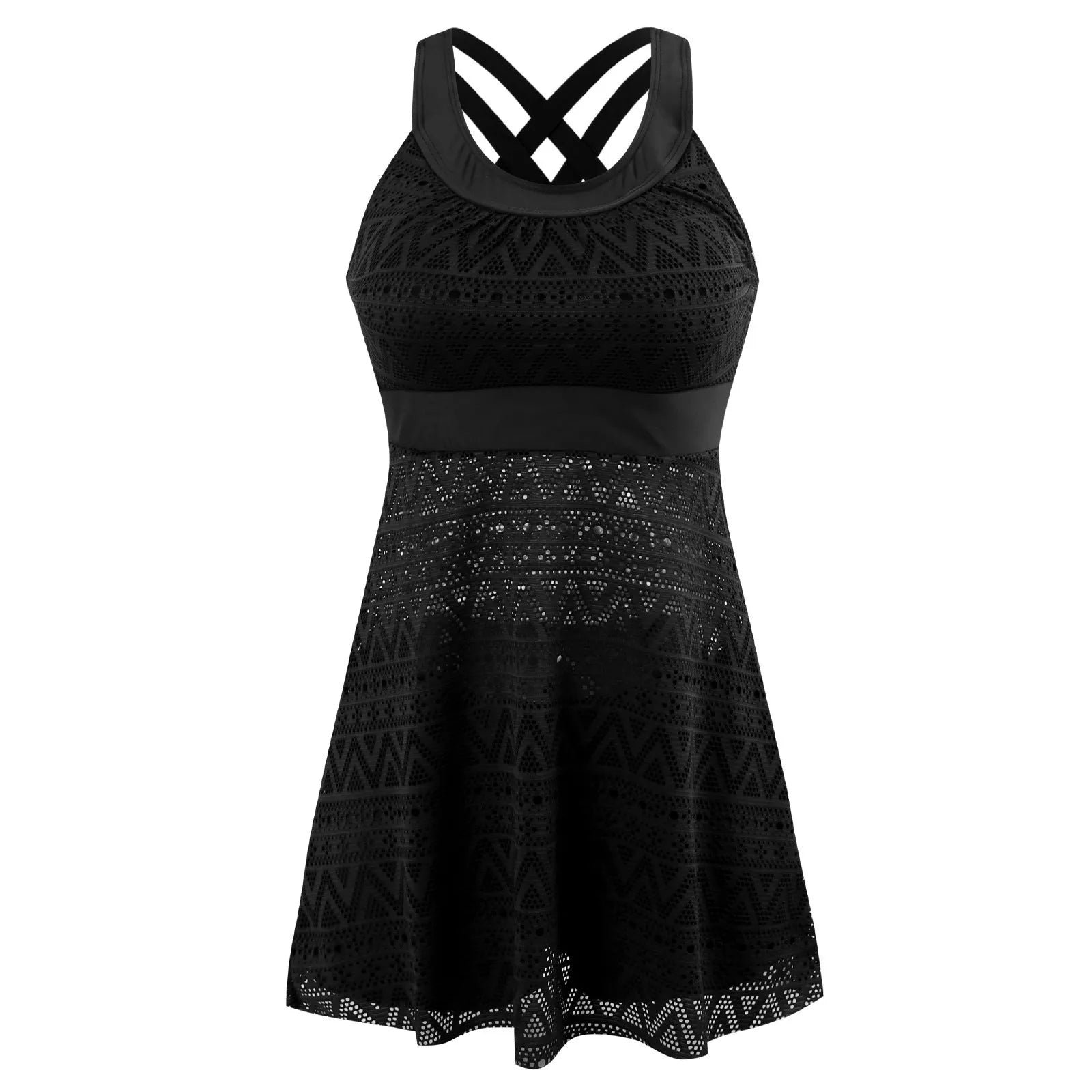 Black conservative ladies swimsuit with slimming design and nylon lining