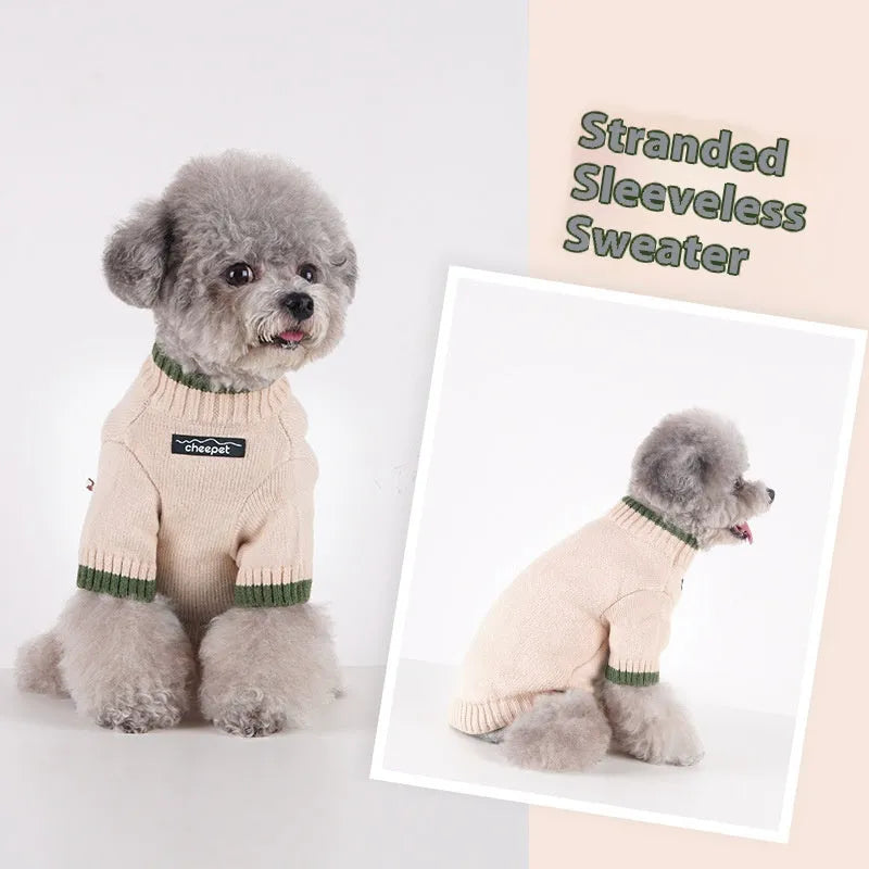 British style wool dog sweater with contrasting colours in sizes S to XXL for winter warmth