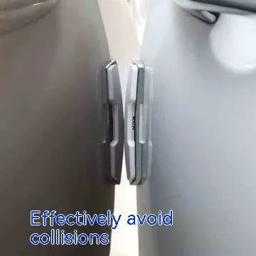 Four black plastic silicone car door bumper strips, each measuring 9.5 by 2 centimetres.