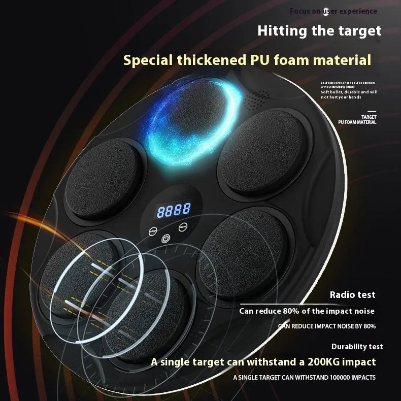 Black wall-mounted smart boxing target with coloured LED lights and Bluetooth connectivity