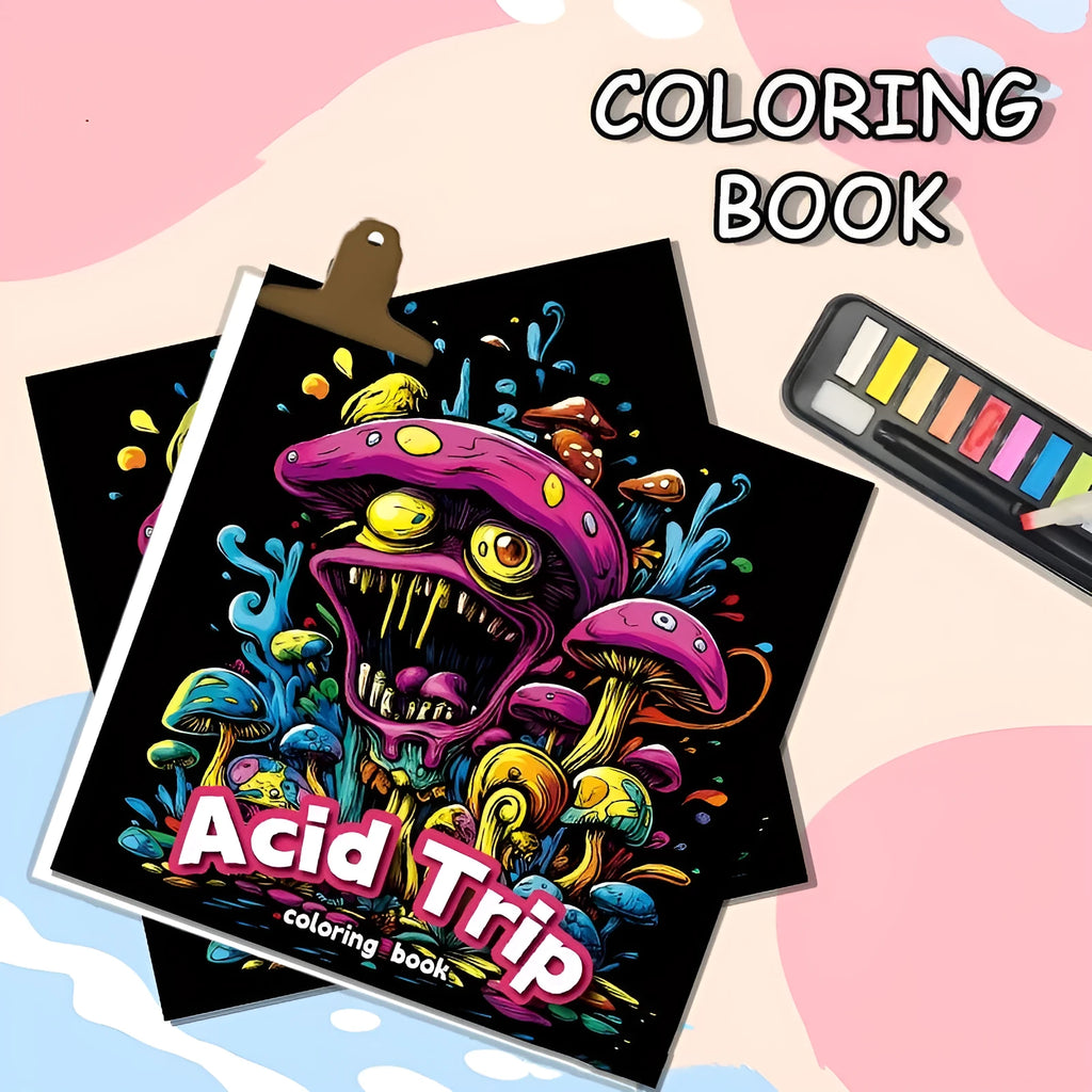 Acid tour coloured painting book showing landscape format with 200mm length measurement