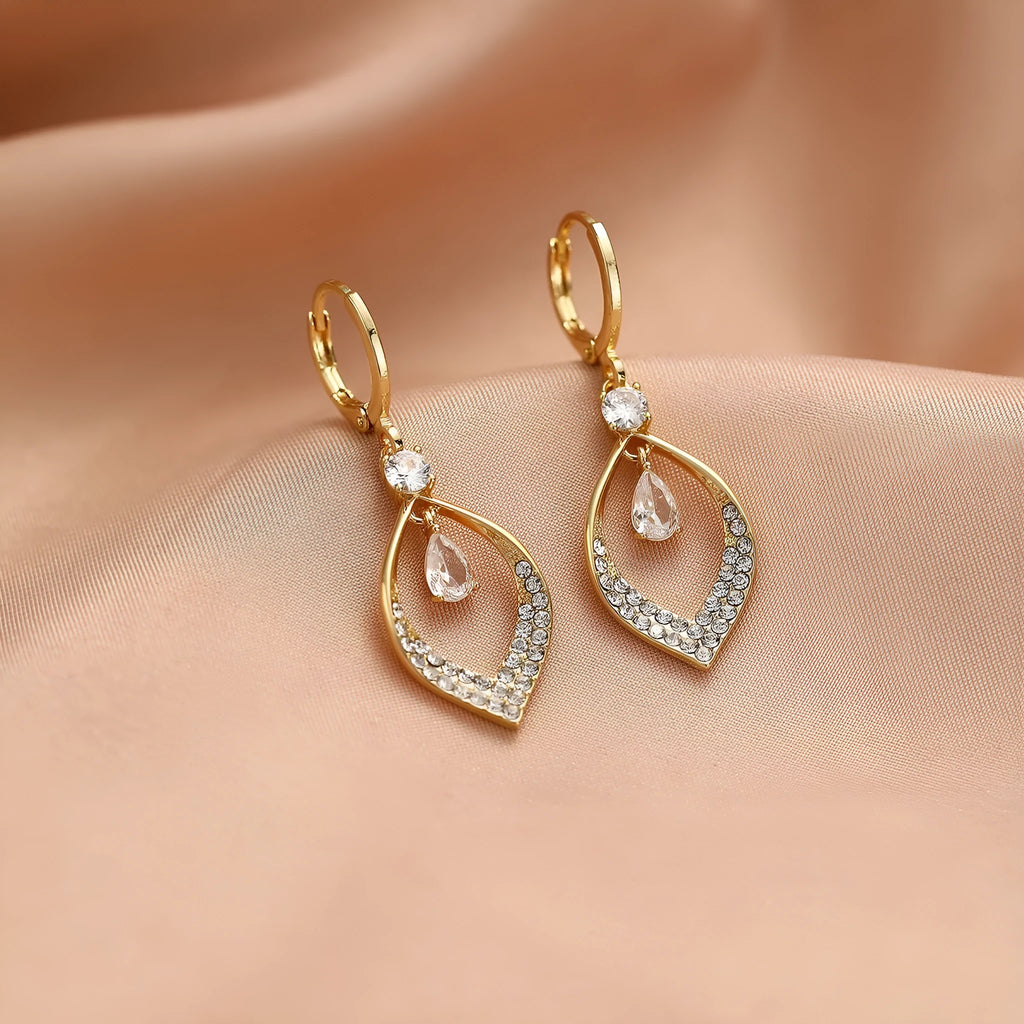 Copper zircon water drop tassel earrings with gold or silver thickened electroplated ear buckles