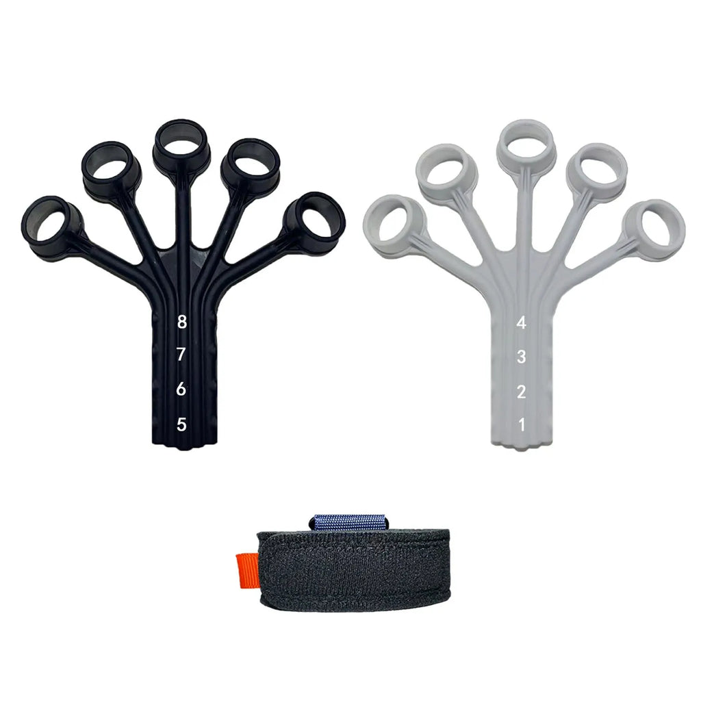Silicone finger flexion and extension trainer with adjustable bands for rehabilitation and abdominal tensioning