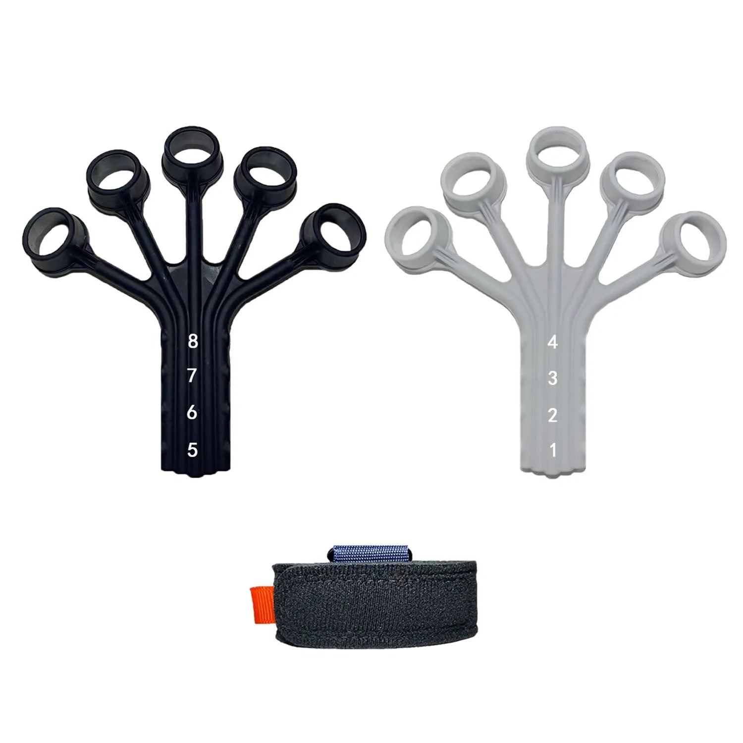 Silicone finger flexion and extension trainer with adjustable bands for rehabilitation and abdominal tensioning