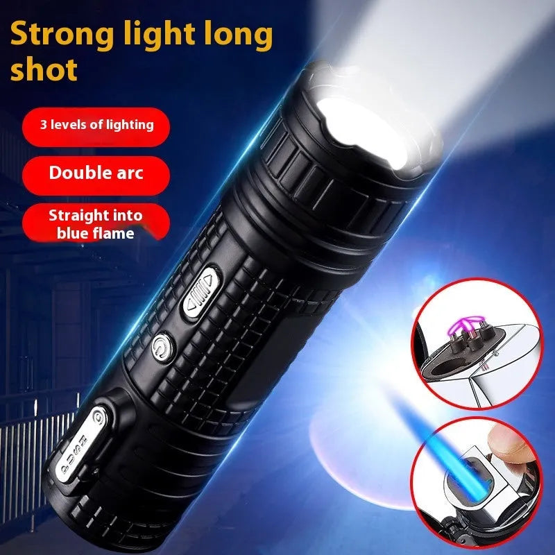 TH727 multi-functional waterproof metal flashlight lighter in camouflage, red, black, blue, or yellow colour