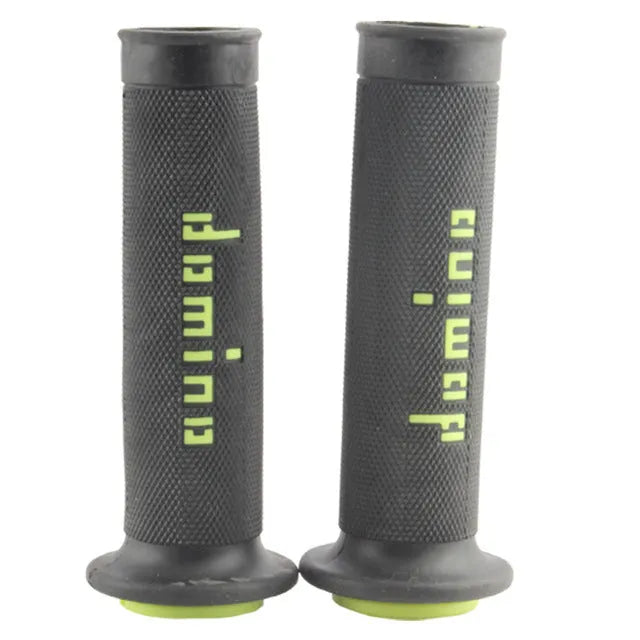A pair of motorcycle handle gel grips in rubber, showing 22mm and 24mm size options and multiple colour choices.