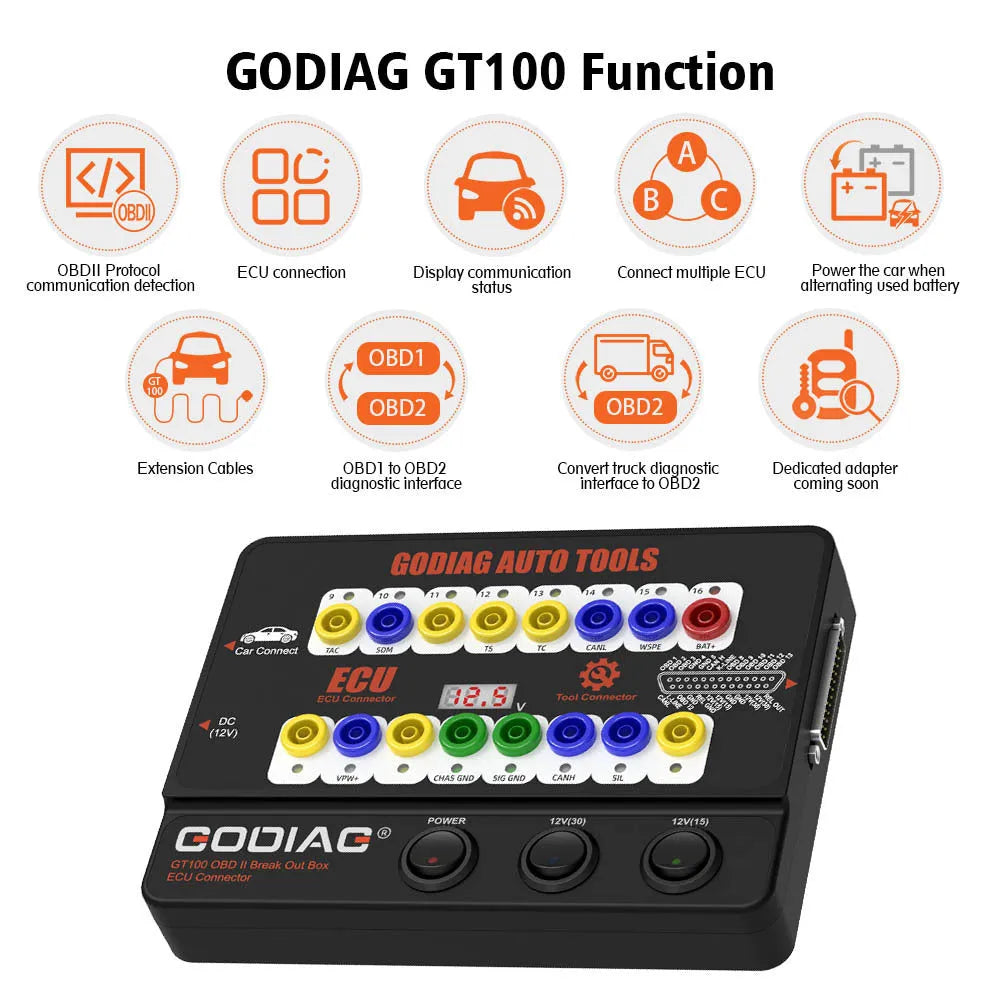 GT100 communication tester with dimensions 23.3cm by 18.3cm by 7.2cm format options