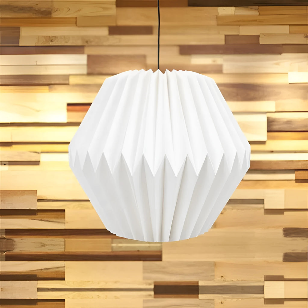 Paper origami pendant lamp shade in waist drum colour for minimalist lighting