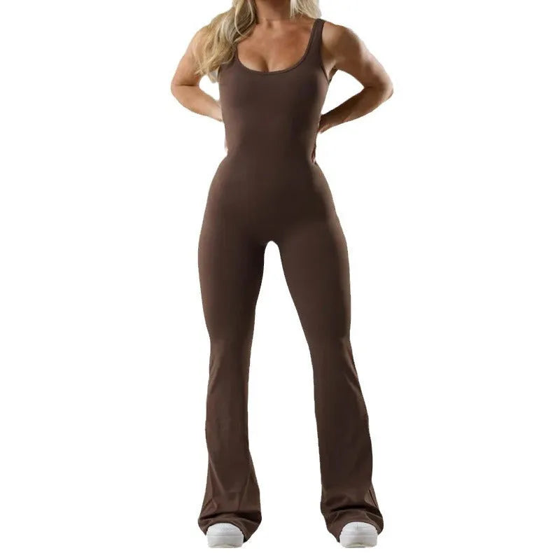 Women's milk silk seamless yoga bodysuit in mid-waist design with chest padding