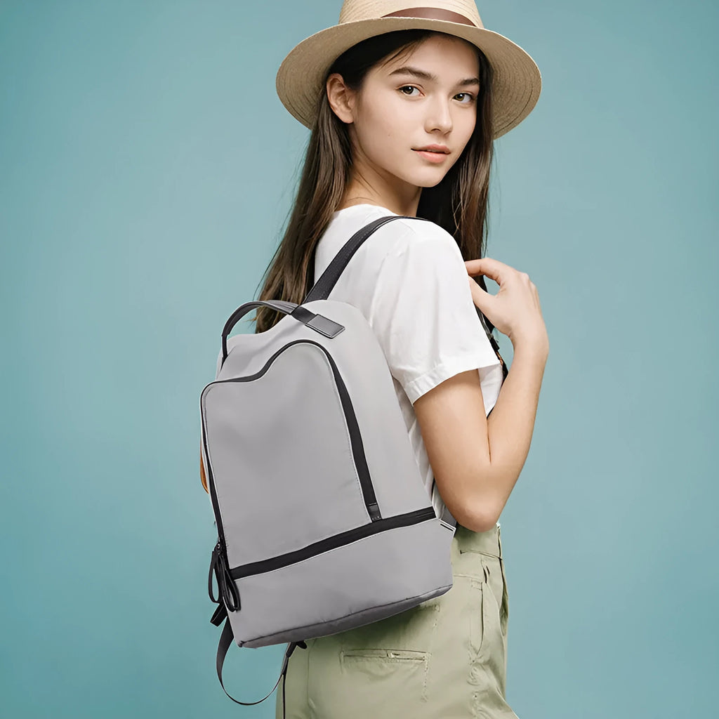 Blue Black ultra light Oxford cloth travel backpack with below 20L capacity and sewn thread detail.