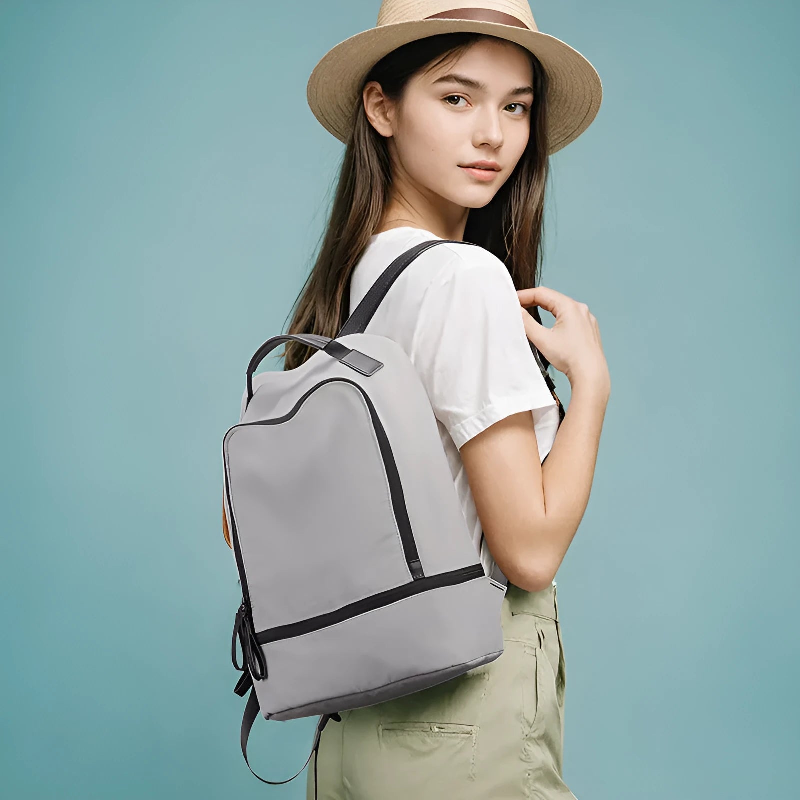 Blue Black ultra light Oxford cloth travel backpack with below 20L capacity and sewn thread detail.