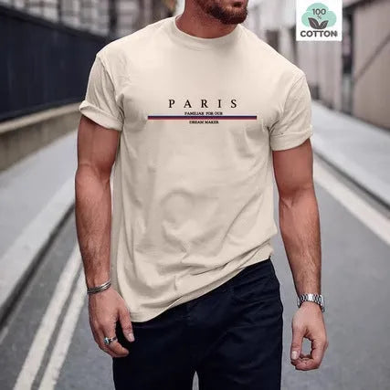 Men's short-sleeved pure cotton T-shirt with a printed letter design in a loose fit.
