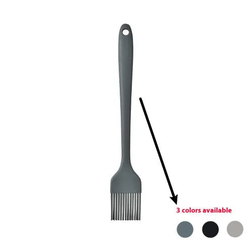 12-piece silicone kitchen utensil set in rotating storage bucket, including spatula, spoon, ladel, and egg beater on kitchen counter.