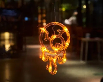 Halloween window hanging LED lights with spider, pumpkin, and ghost designs for holiday decoration