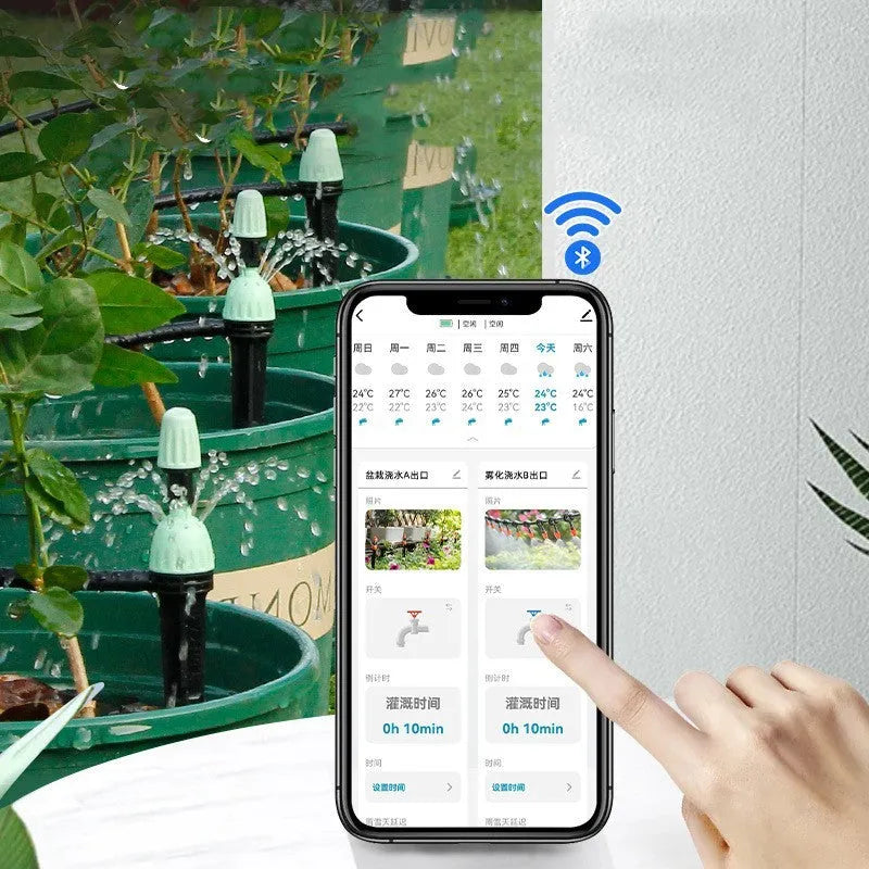 Bluetooth dual watering controller for mobile phone remote garden irrigation with 15 metre range