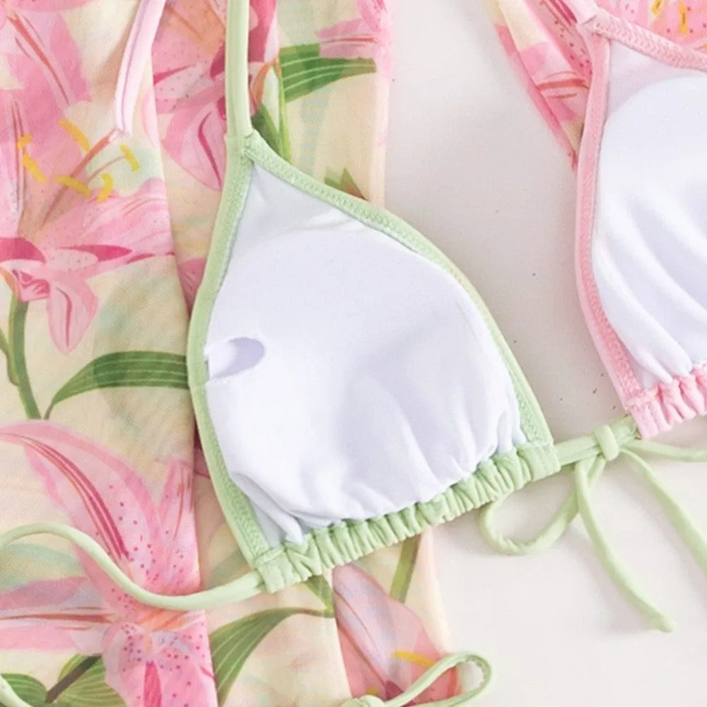 Women's printed bikini swimsuit on a mannequin, showing European and American style cut.