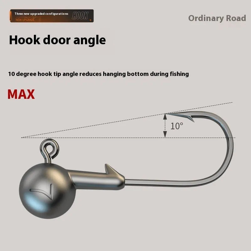 Set of 50 enhanced steel fishing jig hooks with barbed design and lead-head construction
