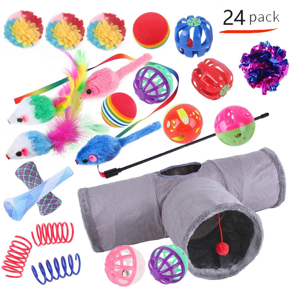 Plastic cat channel tunnel toy set showing single and double layer designs