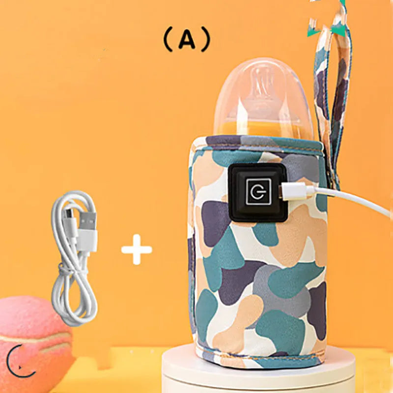 Portable cloth bottle warmer sleeve with silicone alloy heating wire for kids, camouflage pattern, 55-75mm inner diameter