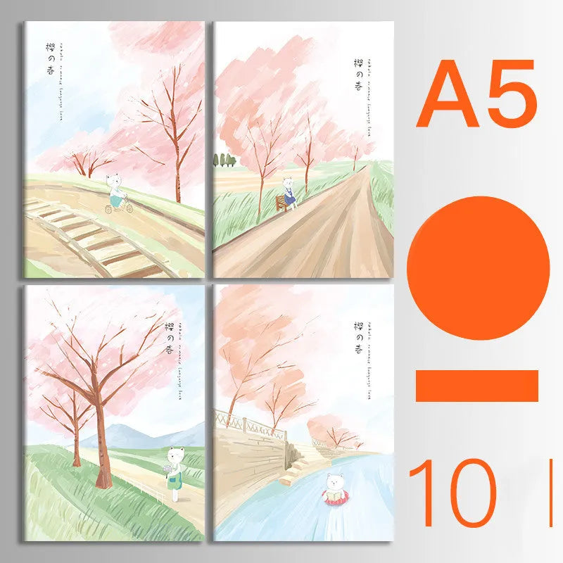 10-pack of kraft paper notebooks with thread binding in A5 and B5 sizes with various cover designs