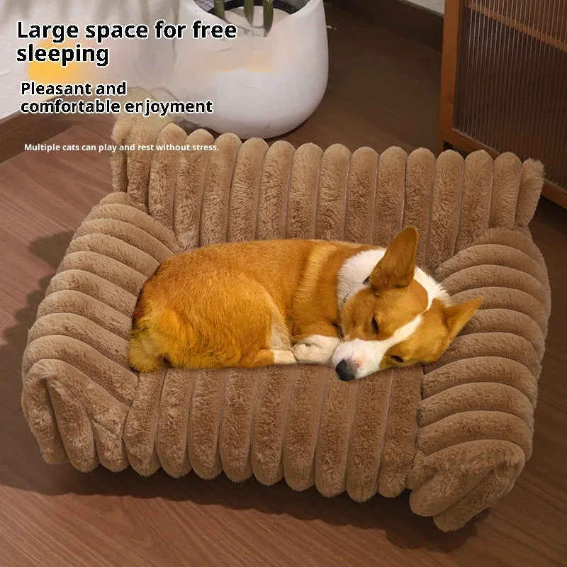 Rabbit plush cat sofa bed in gray with thickened padding and raised edges