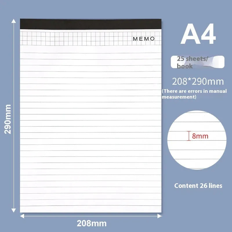 A4 wire-o bound tear-off notepad open on a table, showing ivory white grid pages.