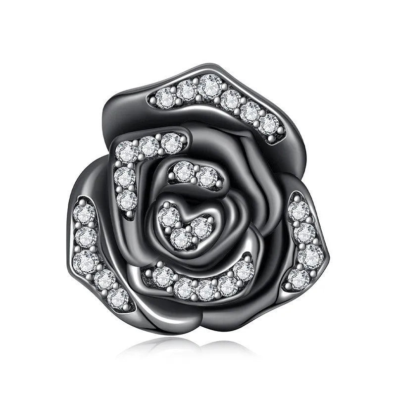 Set of S925 sterling silver spacer beads with rose motif, 1.2cm height and width, dark SCC3199 colour