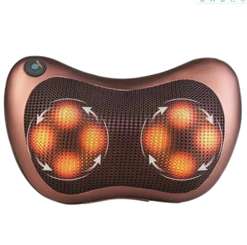 Smart shoulder neck massage pillow with 8 massage heads in black genuine leather