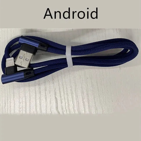 Denim fabric fast charging USB cable with aluminium connectors in black, blue, and red for Android and Type C phones.