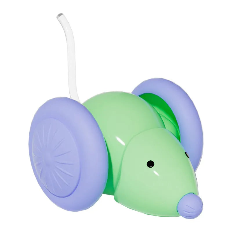 Interactive electric mouse cat toy in green or white with automatic movement and obstacle avoidance, made from ABS and TPU