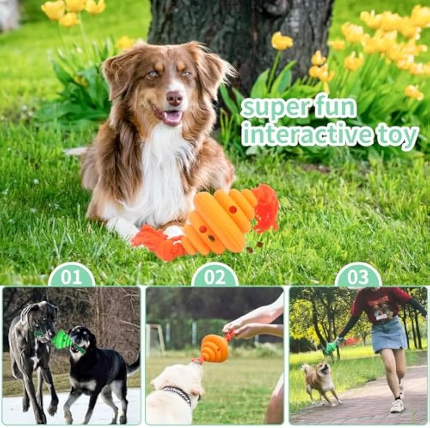 Green rope and ball dog toy with treat dispensing hole for large breeds