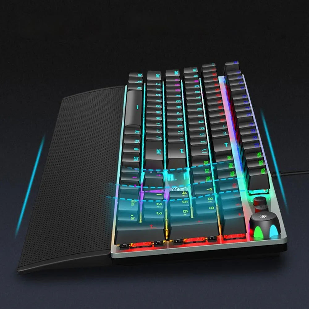 Rainforest Tarantula mechanical film gaming keyboard with RGB backlighting and 95 keys, USB wired.