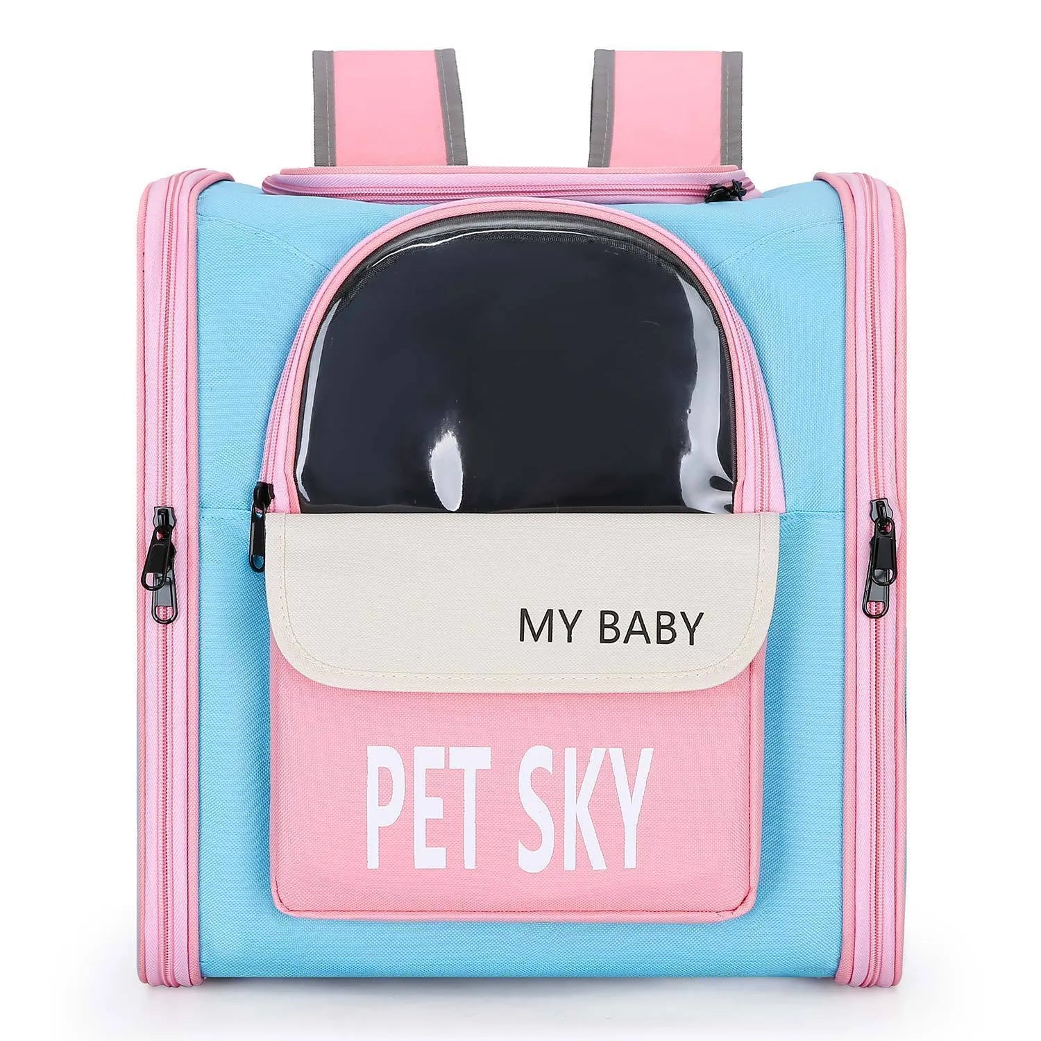 Outdoor portable pet carrier backpack in Oxford cloth with breathable design, black colour option