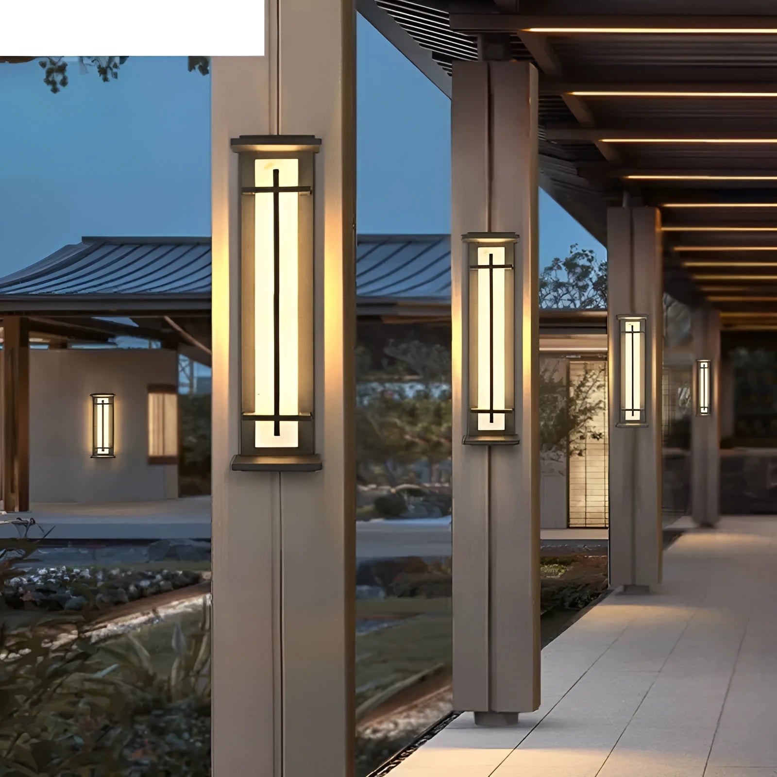 Black aluminium strip wall lamp 50cm long with IP65 rating for outdoor garden and patio use